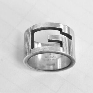 Gucci G Logo 925 stamp Sterling Silver Wide G Cutout Ring size US 5.5